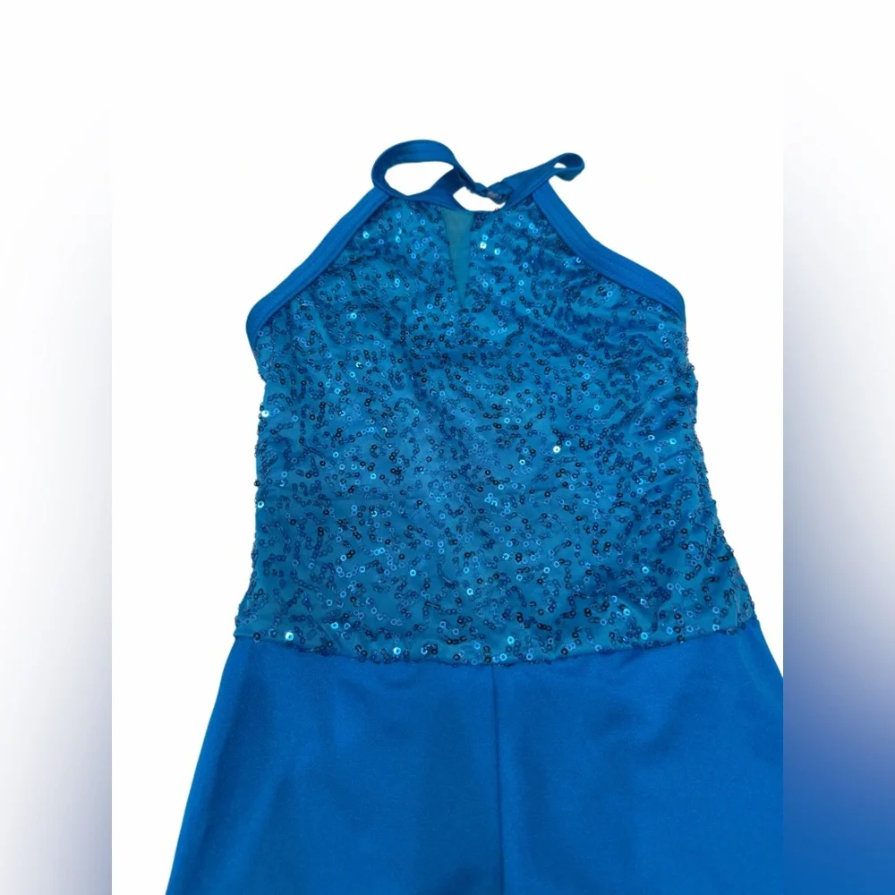 Weissman dance costume girl featuring a sequined halter top blue size SC‎